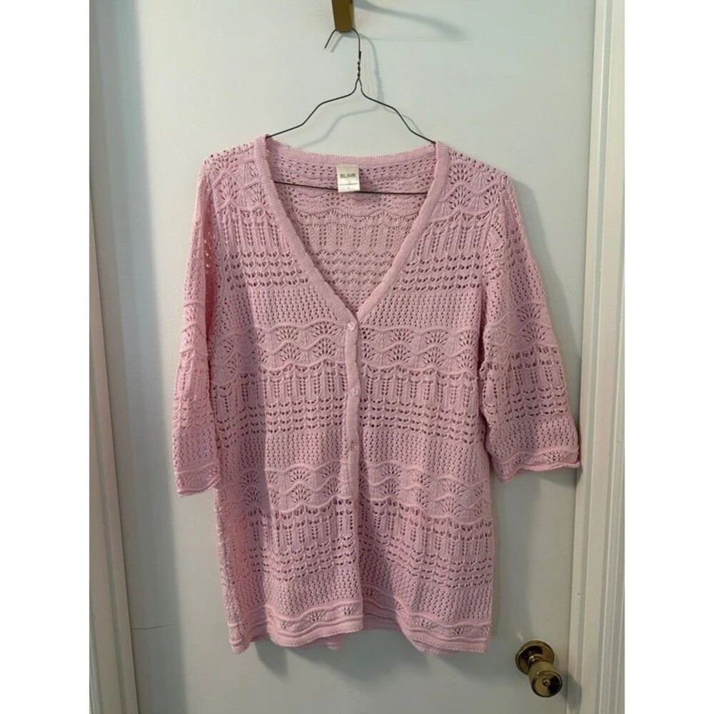 Vintage, Blair grannycore cottagecore short sleeve lightweight knit cardisweater